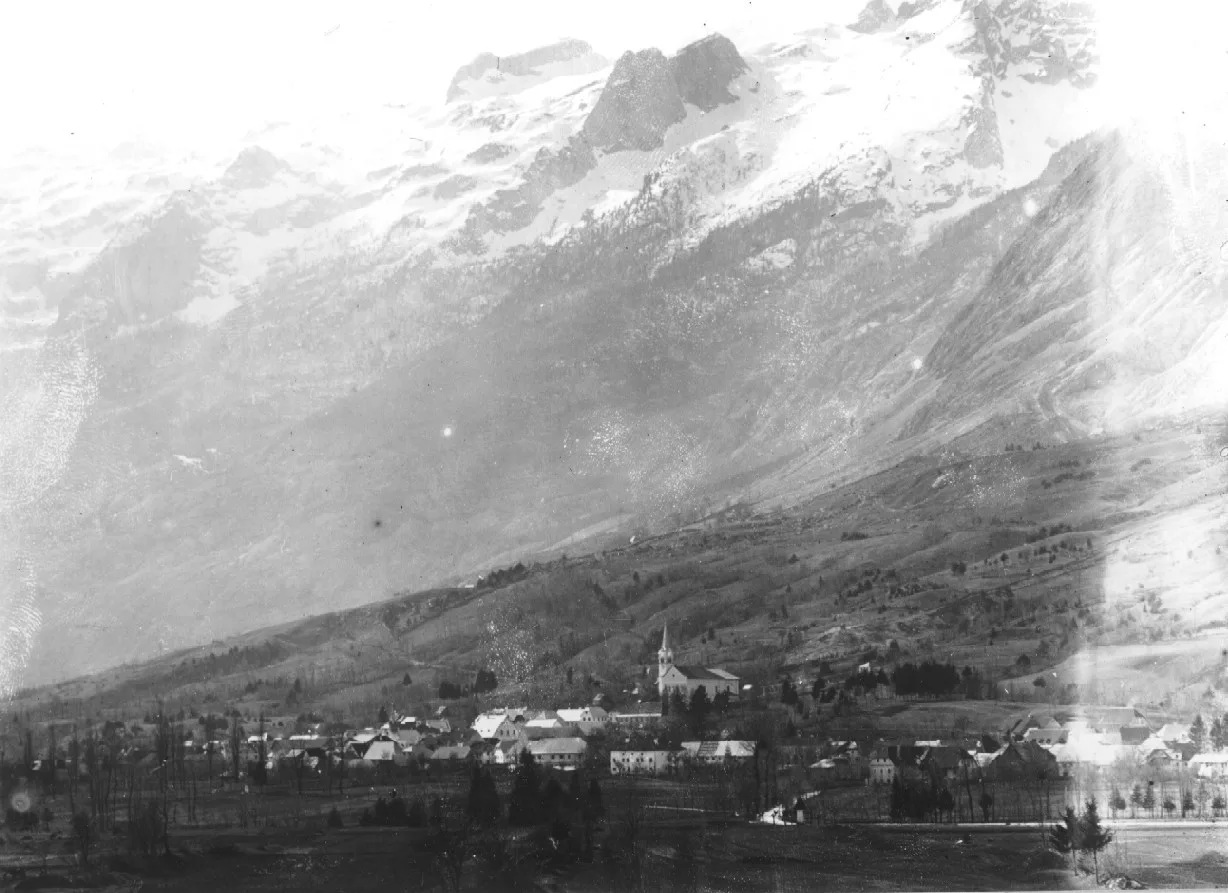 Bovec below Kanin in an old photograph.
