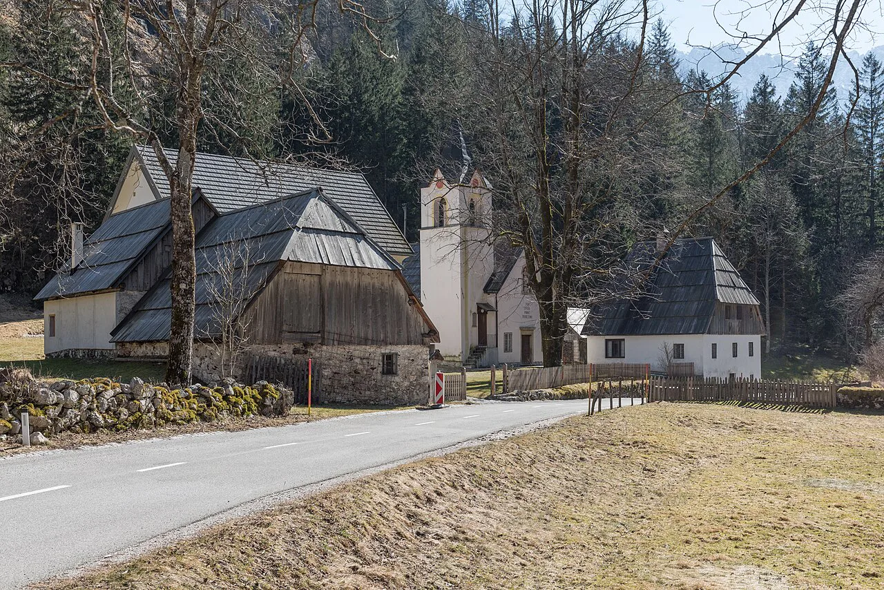 A church and houses in Trenta, up the valley from Bovec.