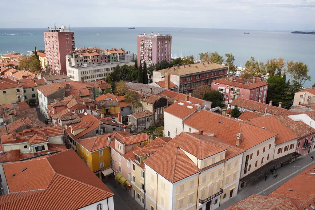 Koper's rooftops toward the sea.