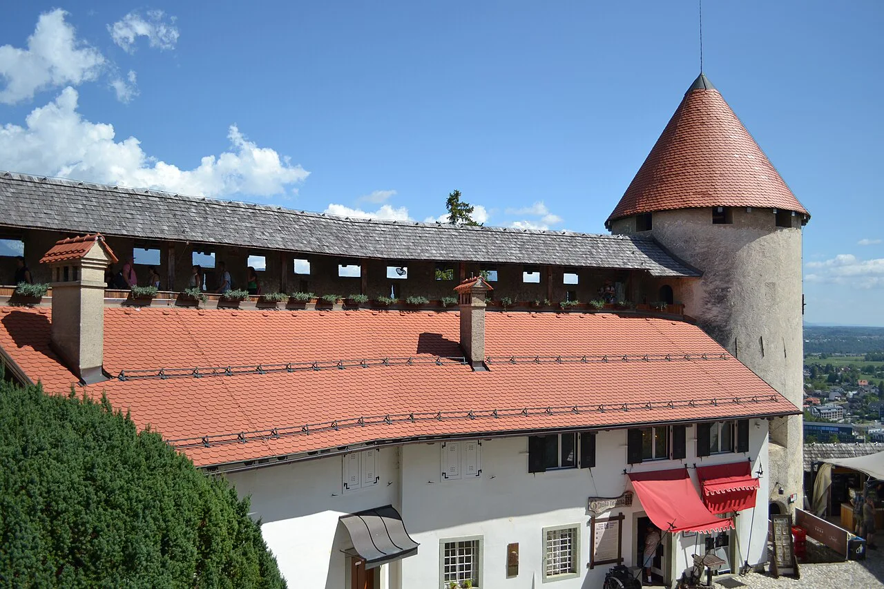 Buildings around the lower courtyard of Bled Castle.
