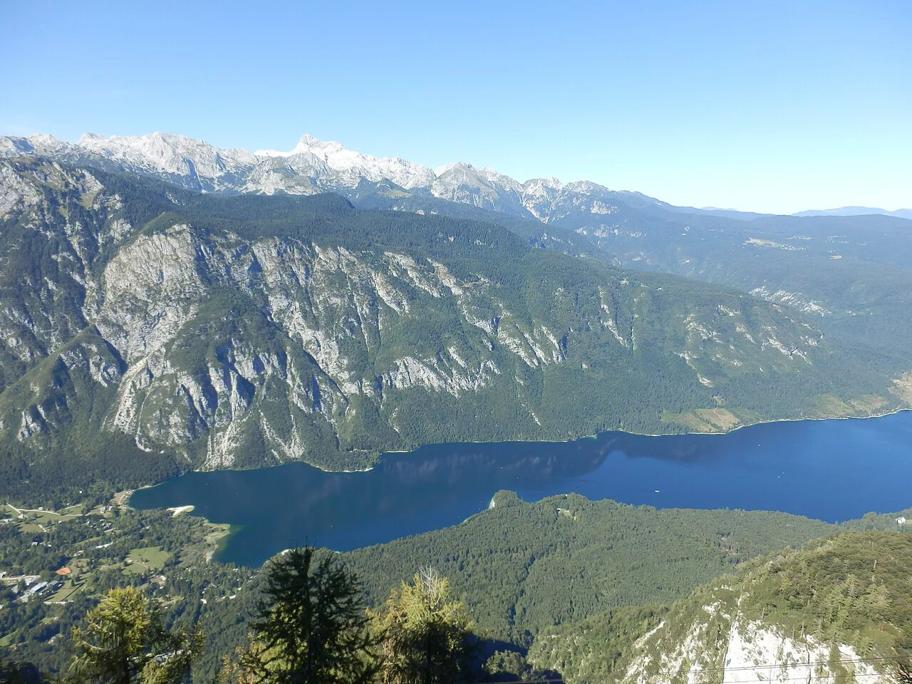 Lake Bohinj below the Julian Alps.