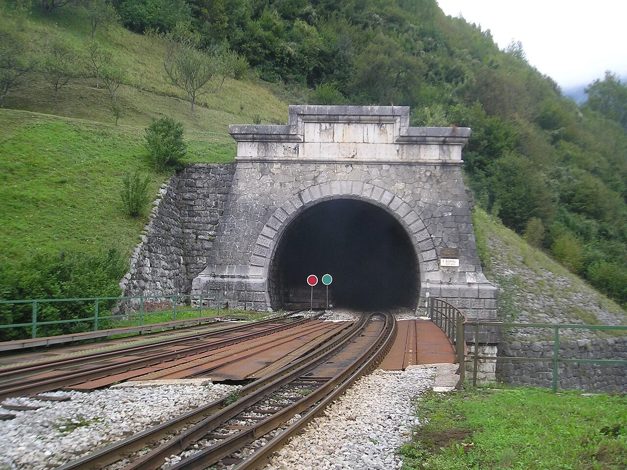 The southern portal of the Bohinj Railway tunnel at Podbrdo.