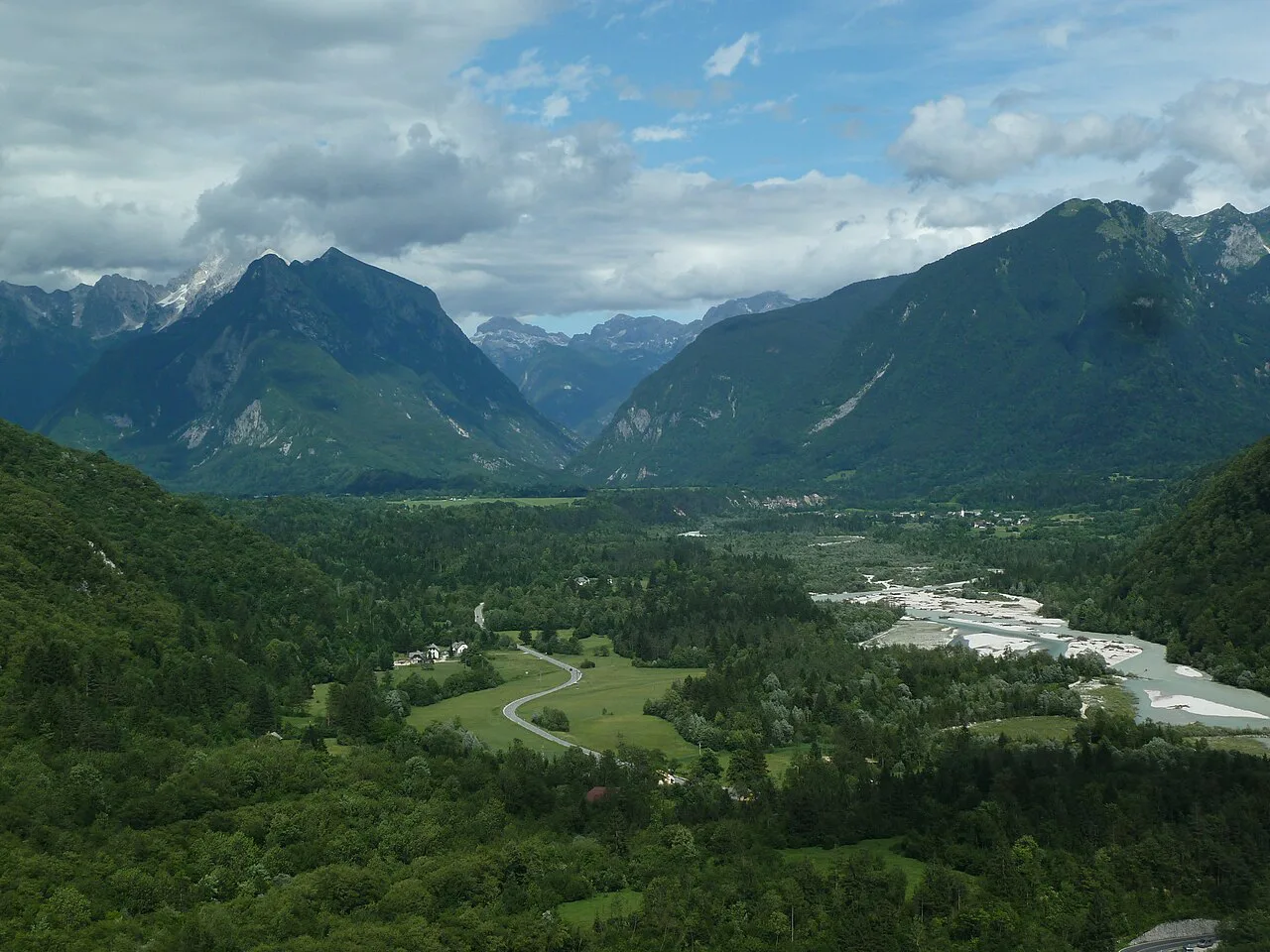 The Soča valley below the Boka waterfall.