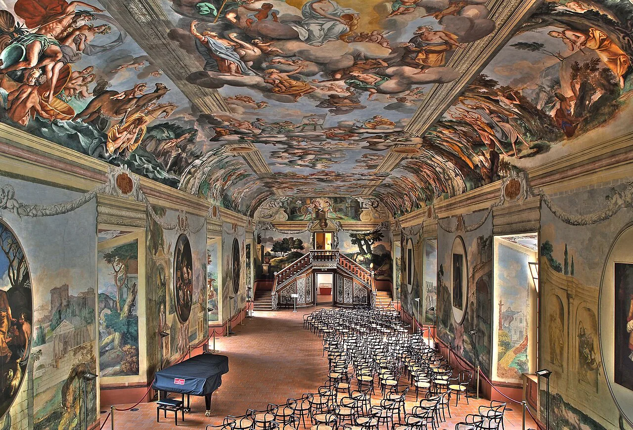 The painted Knights' Hall in Brežice Castle.