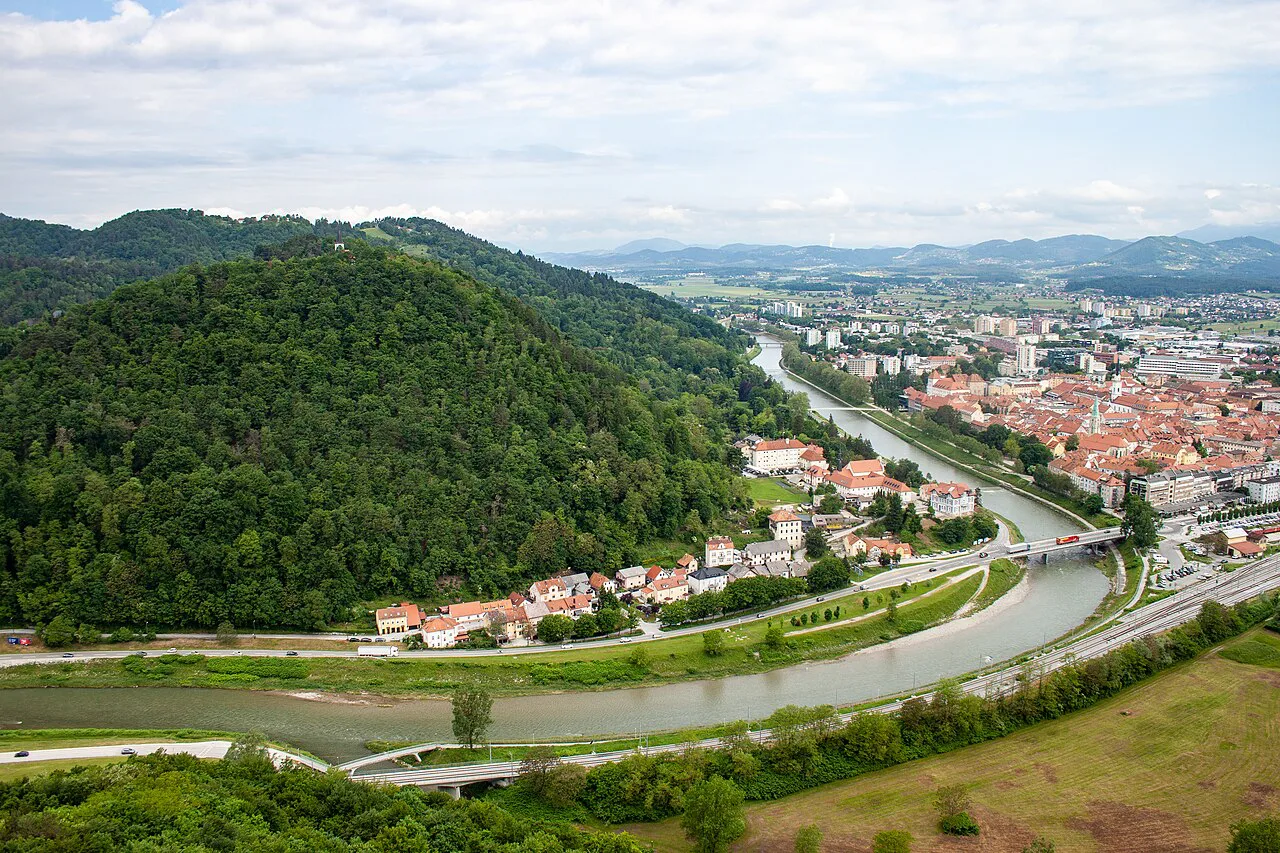 Celje and the Savinja from Celje Castle.