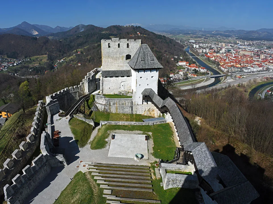 Celje Castle and the town from above.
