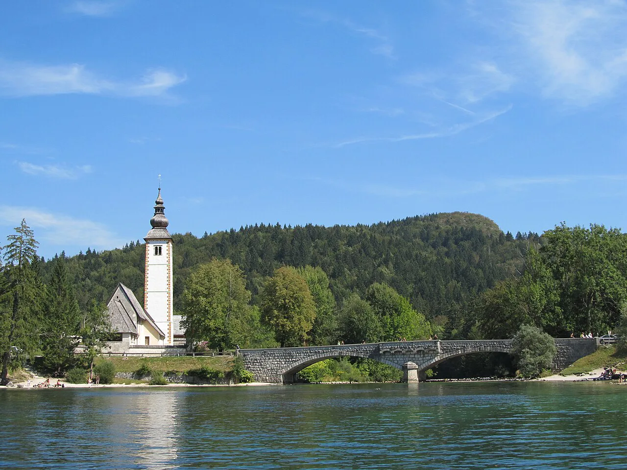 Lake Bohinj and the Church of St John the Baptist.
