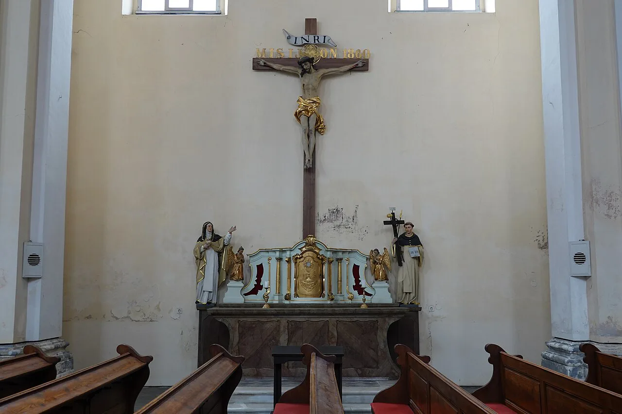 The altar crucifix in St Aloysius Gonzaga's Church in Maribor.