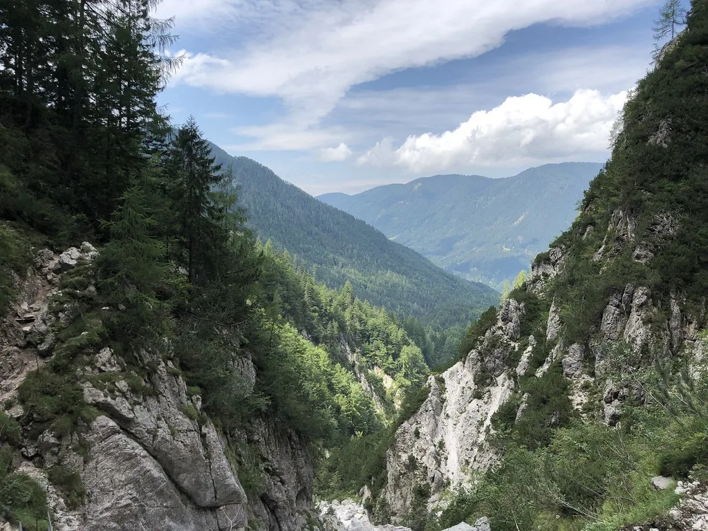 The gorge below the upper Martuljek waterfall.