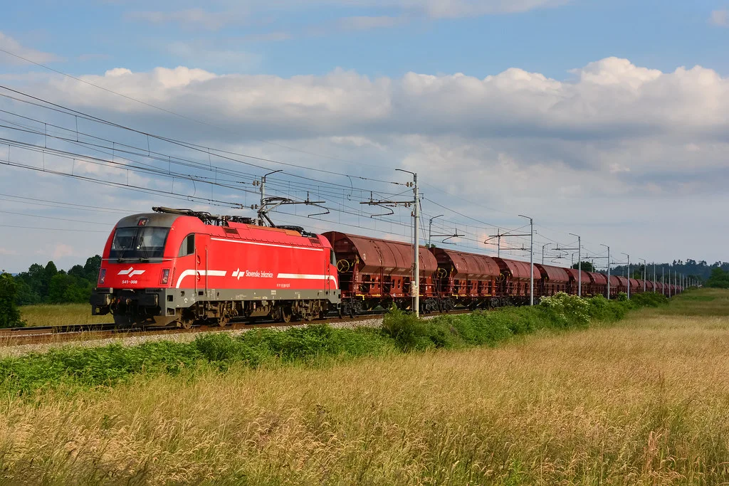 A freight train crossing the Karst plateau.