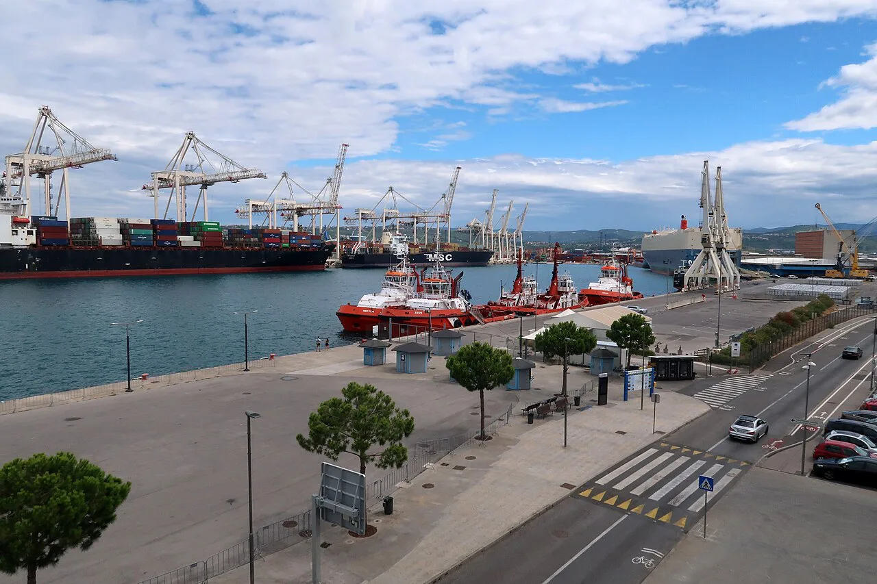 The port and seafront road in Koper.