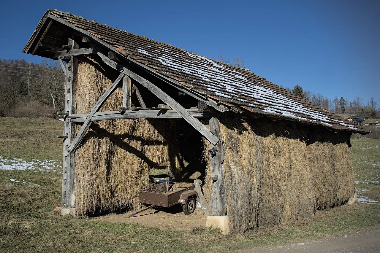 A hay-filled kozolec.