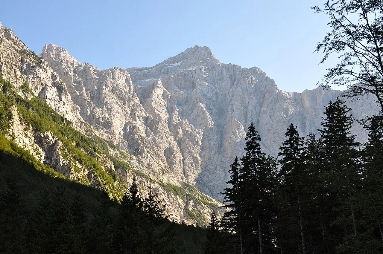 The north face of Triglav above the Vrata valley near Mojstrana.