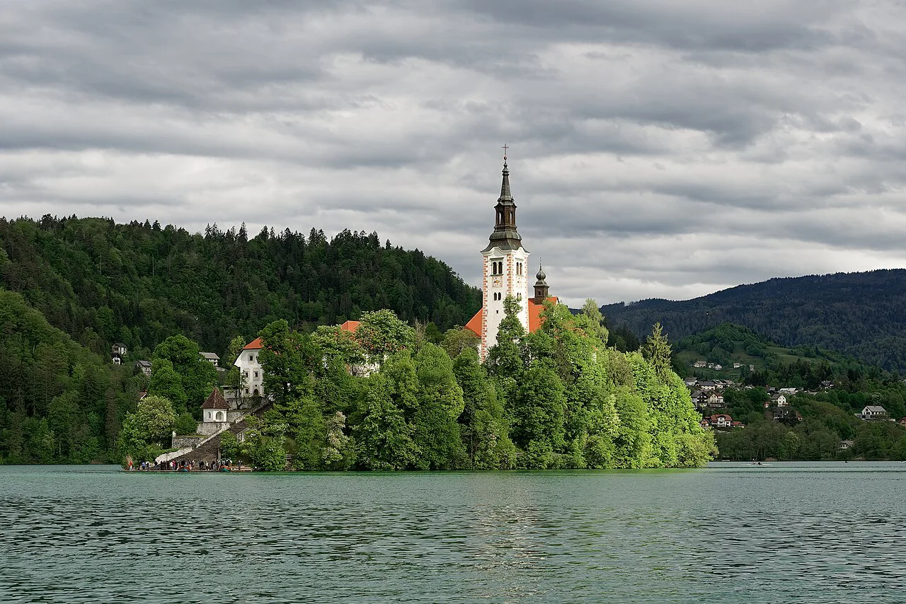 Bled Island from the shore.