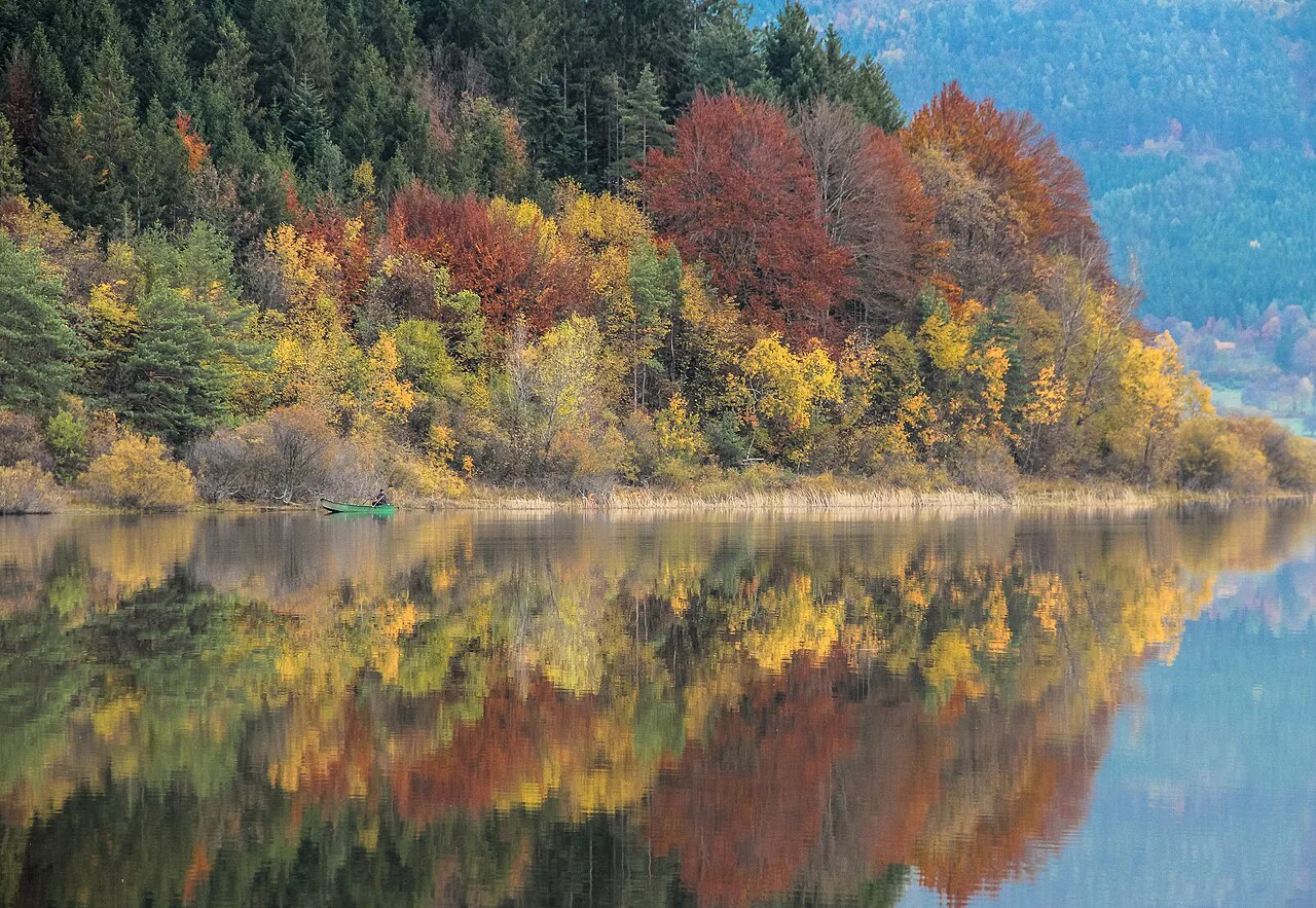 Autumn colors reflected in Lake Cerknica.