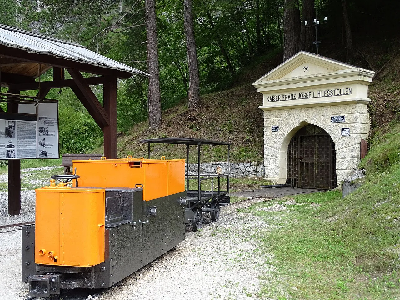Mining wagons at the old mine entrance in Log pod Mangartom.