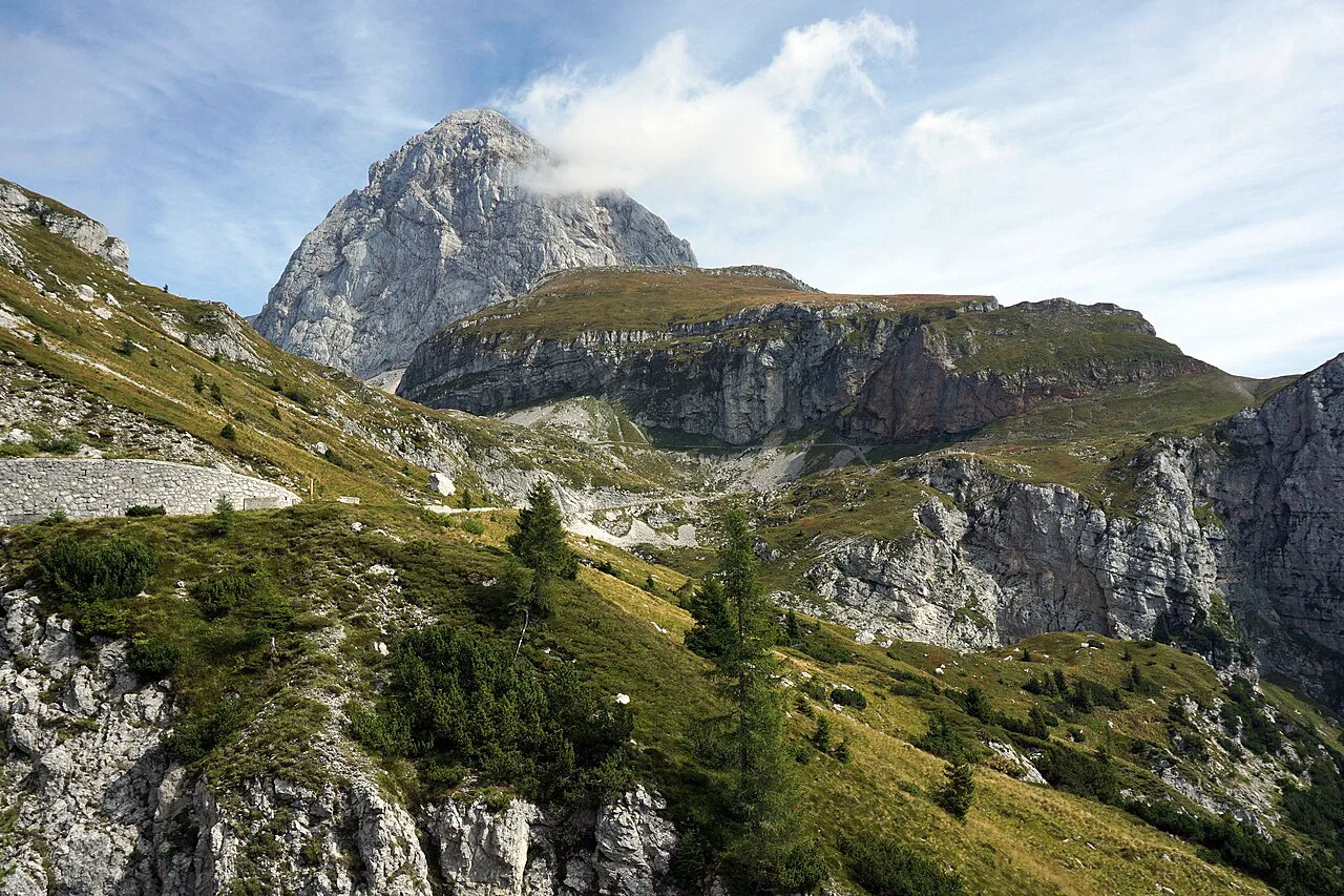 Mangart from the Mangart Saddle road.