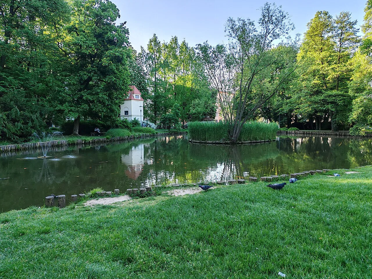 A pond at the entrance to Mestni park in Maribor.