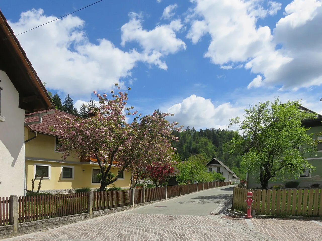 A street in Mlino on the shore of Lake Bled.
