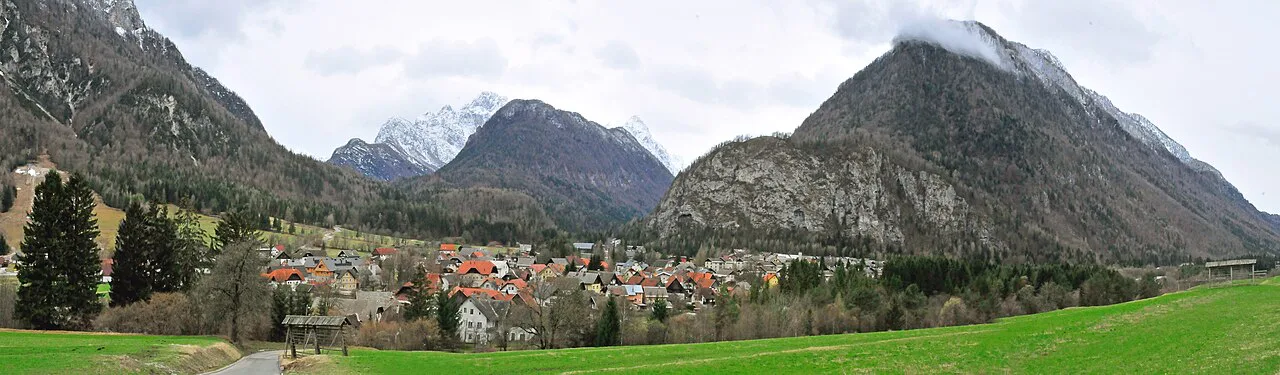 Mojstrana below the mountains.
