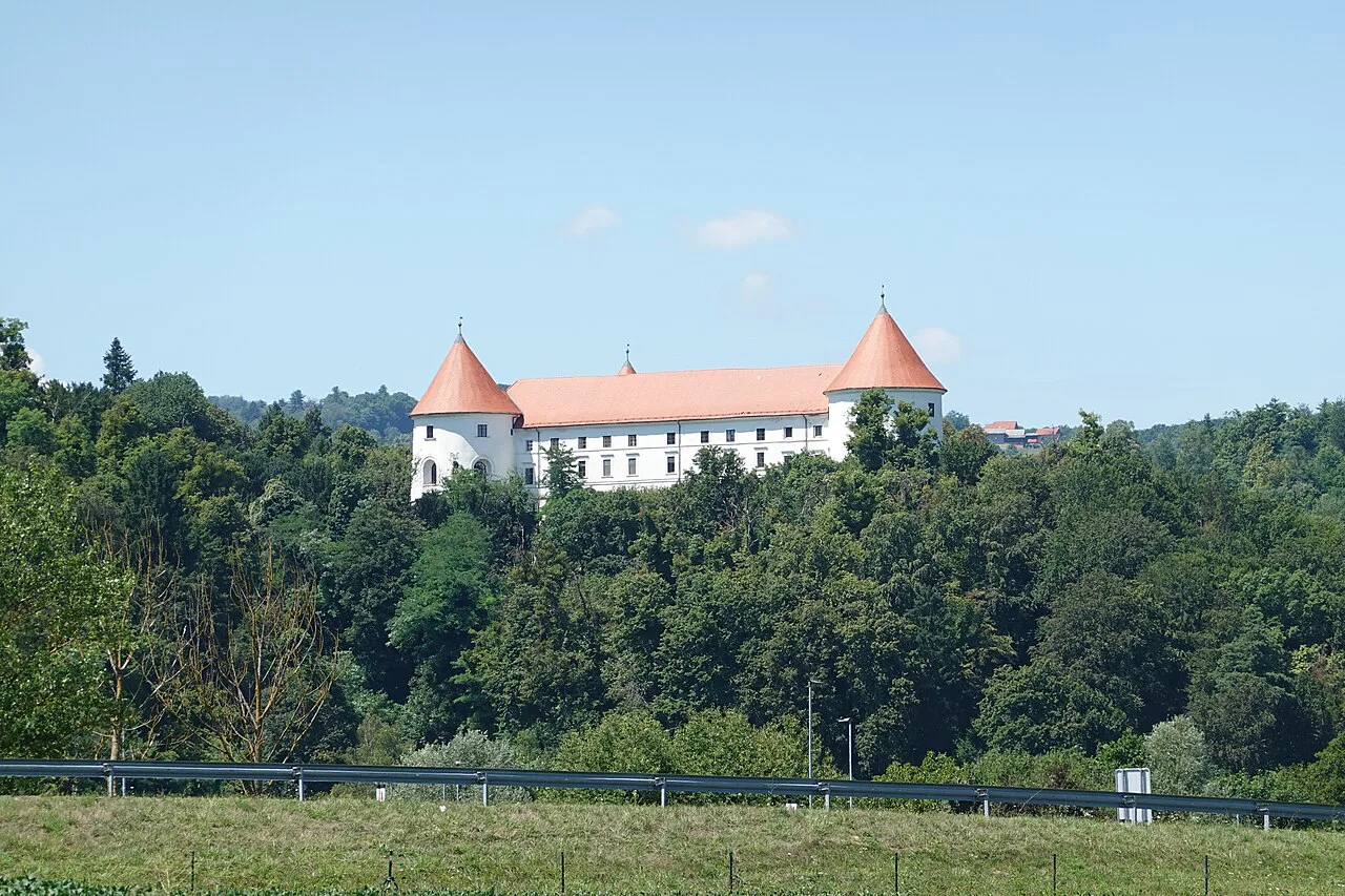 Mokrice Castle above the forest near Jesenice na Dolenjskem.