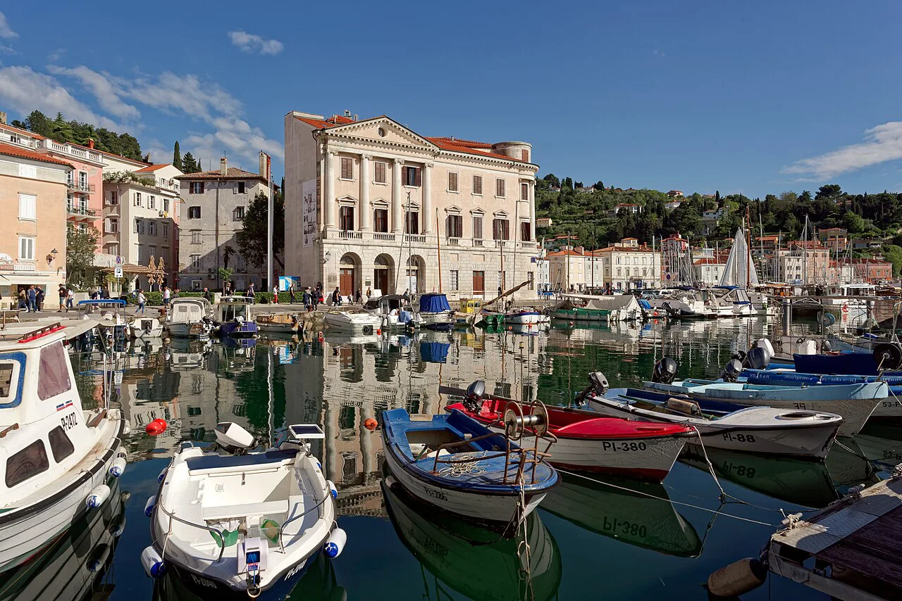 Piran harbor and the maritime museum building.