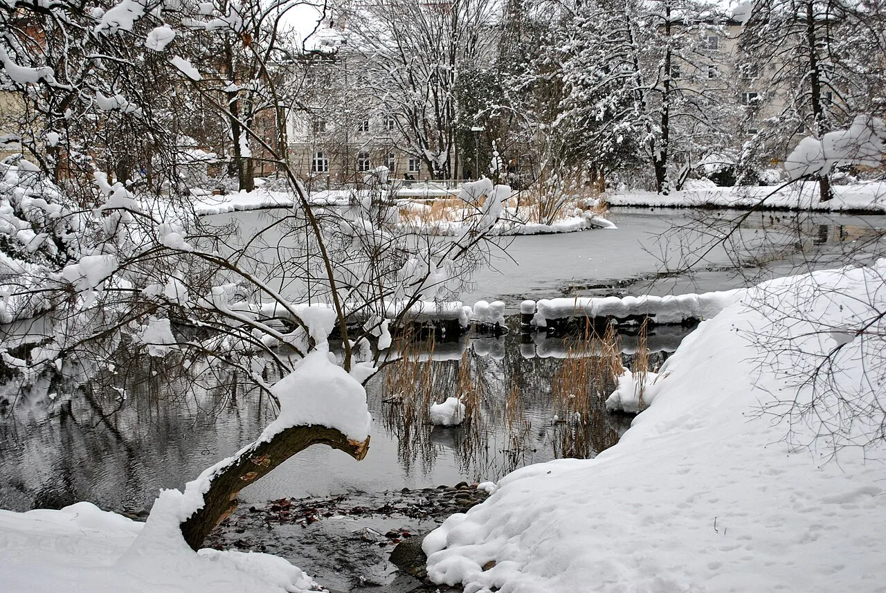 Maribor City Park in winter.