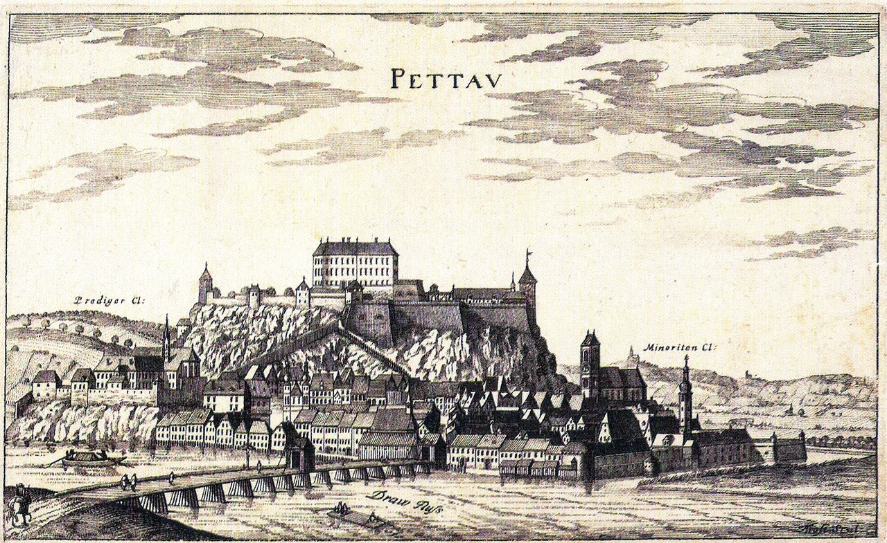 Ptuj in 1681, in an old engraving.