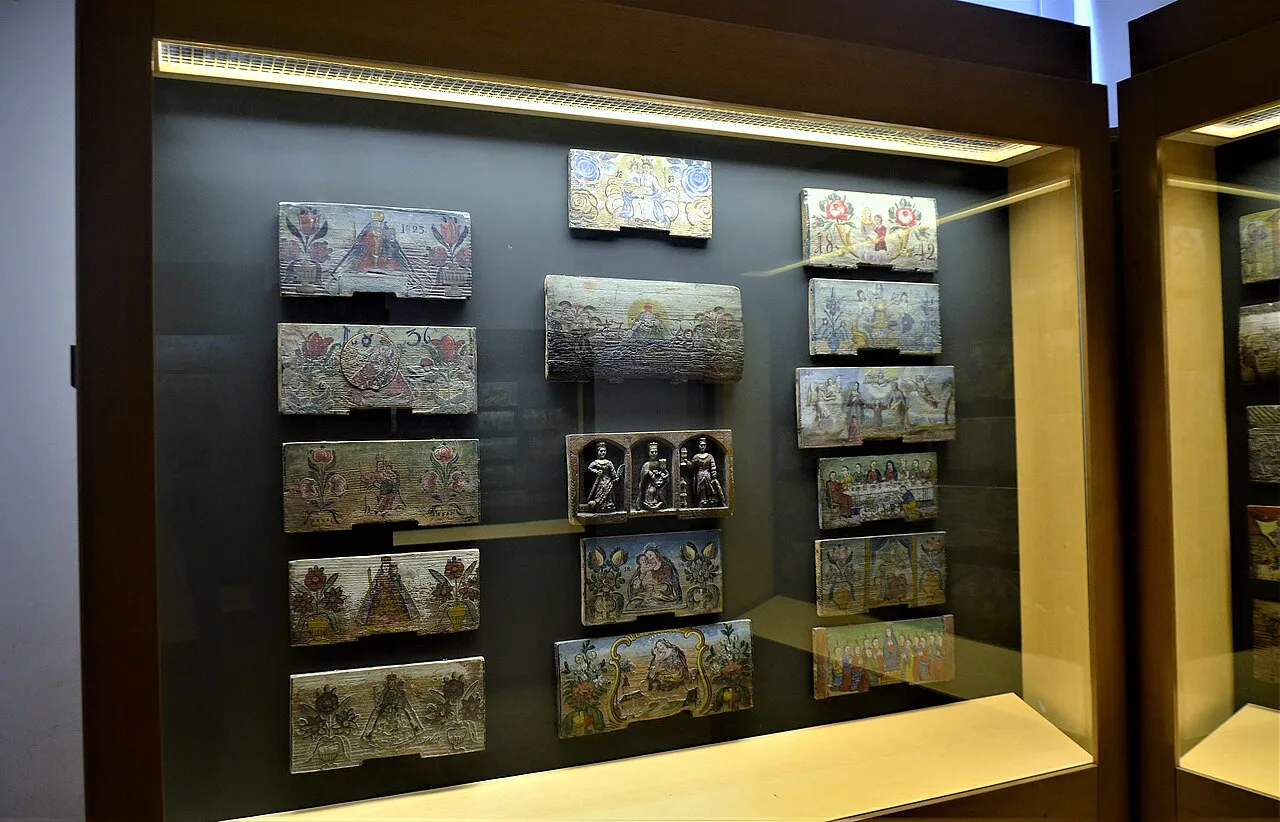 Painted beehive panels in the Beekeeping Museum in Radovljica.