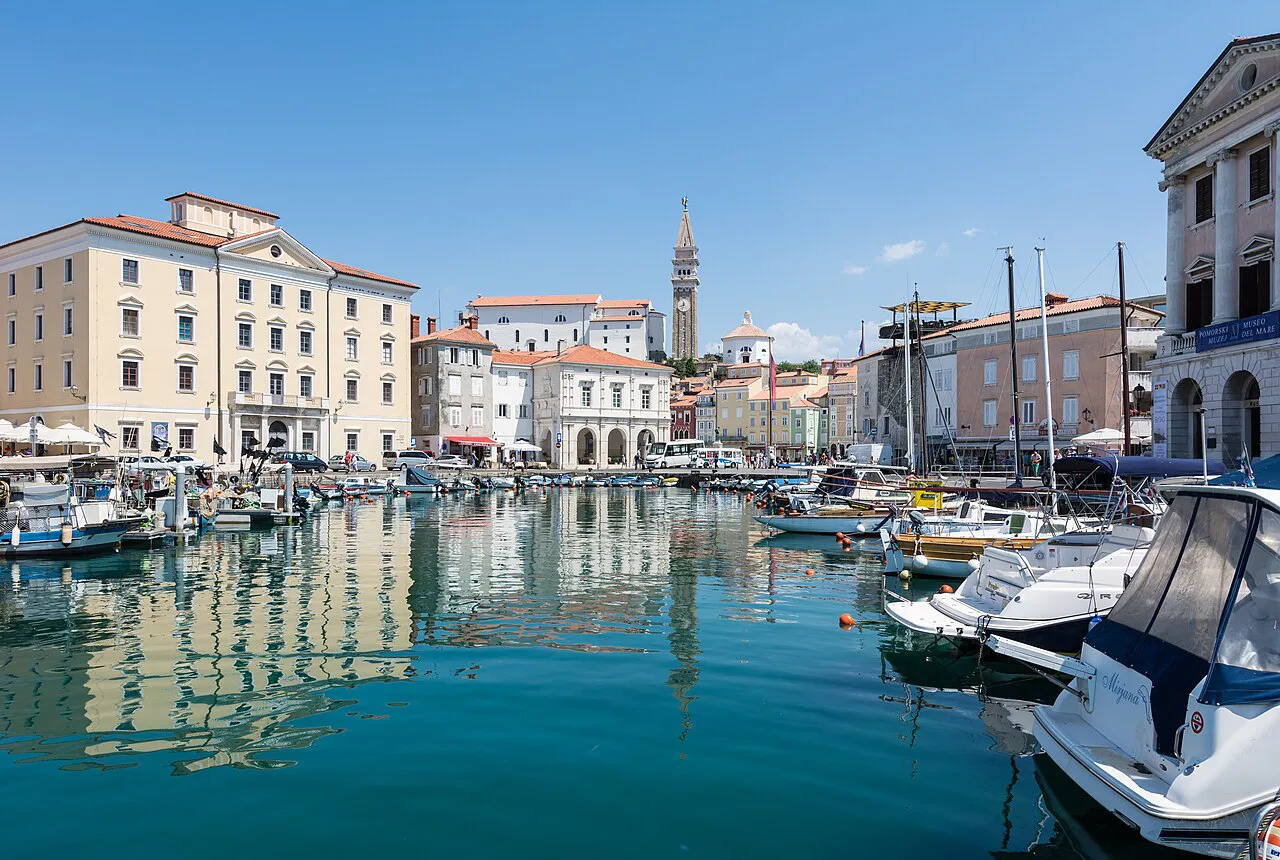 Piran harbor and Tartini Square.