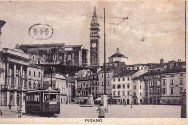 Tartini Square with its tram on an old postcard.