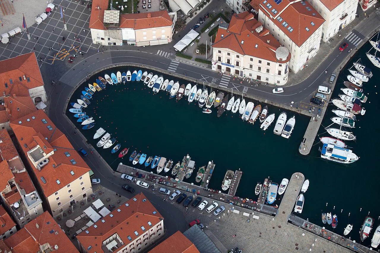 The marina in Piran from above.