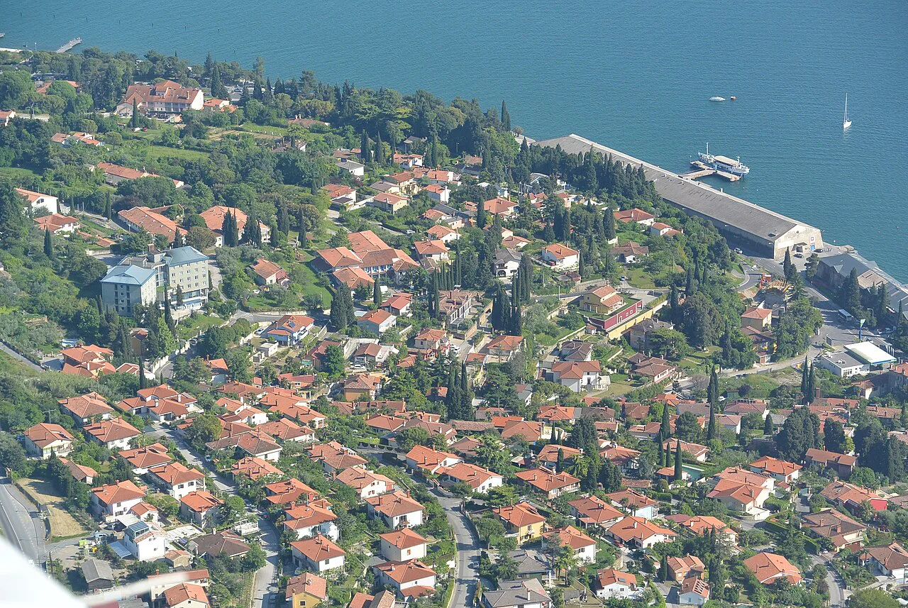 Piran from the air, beside Portorož and Seča.