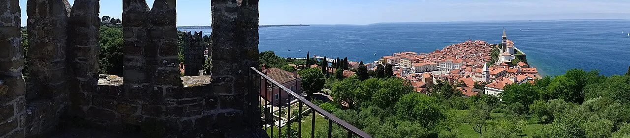 Piran from the battlements of the town walls.