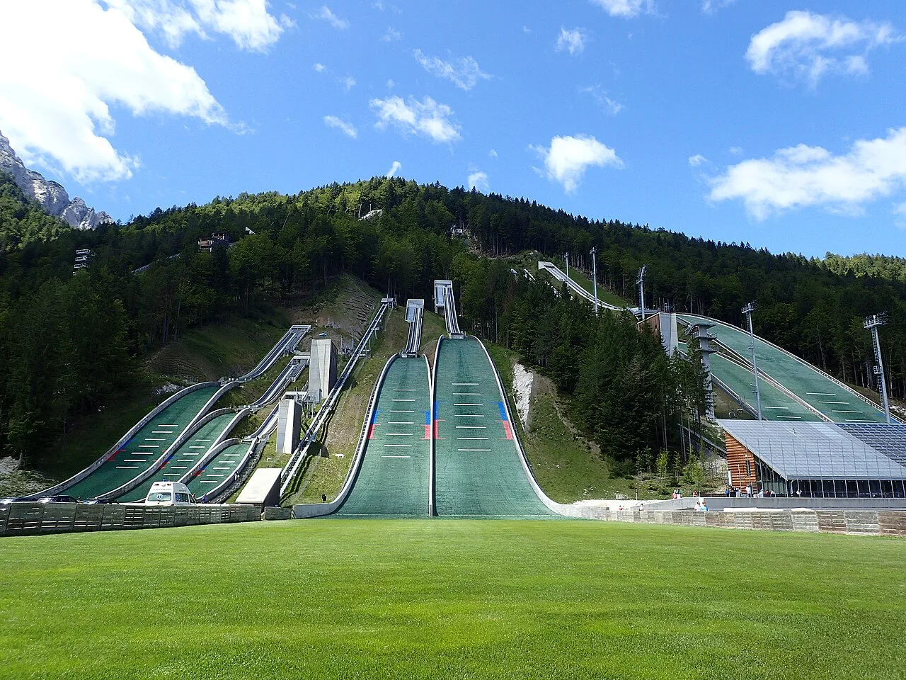 The Planica ski jumps near Rateče, below the tripoint.