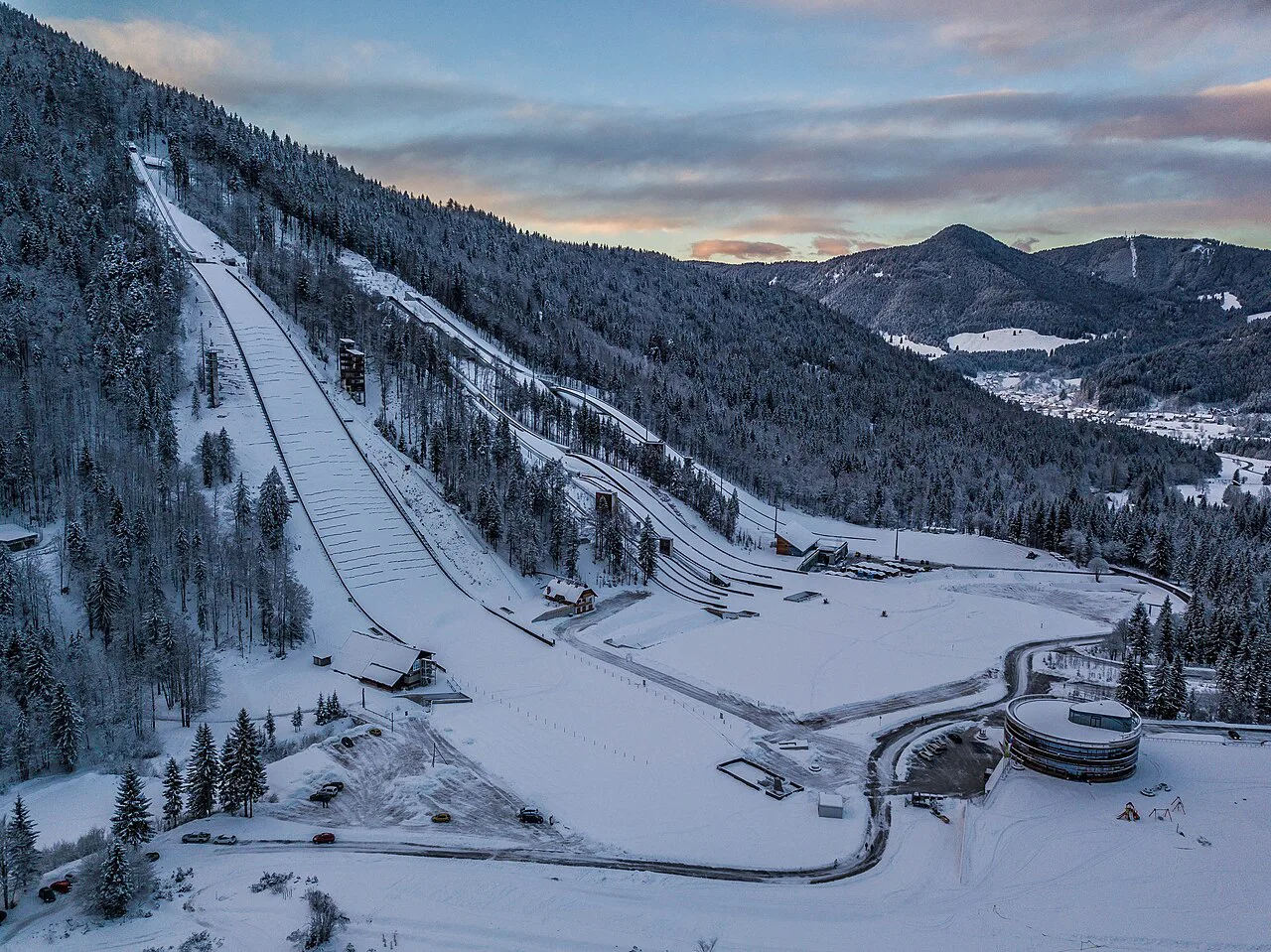 The Planica Nordic Centre in winter.
