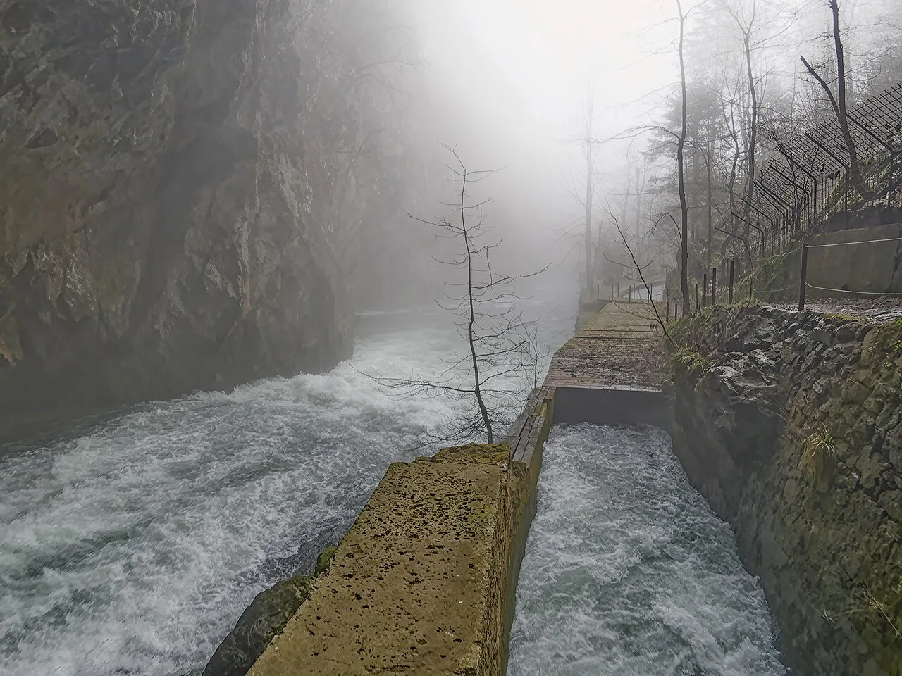 The Unica and the sluice at the exit of Planina Cave.