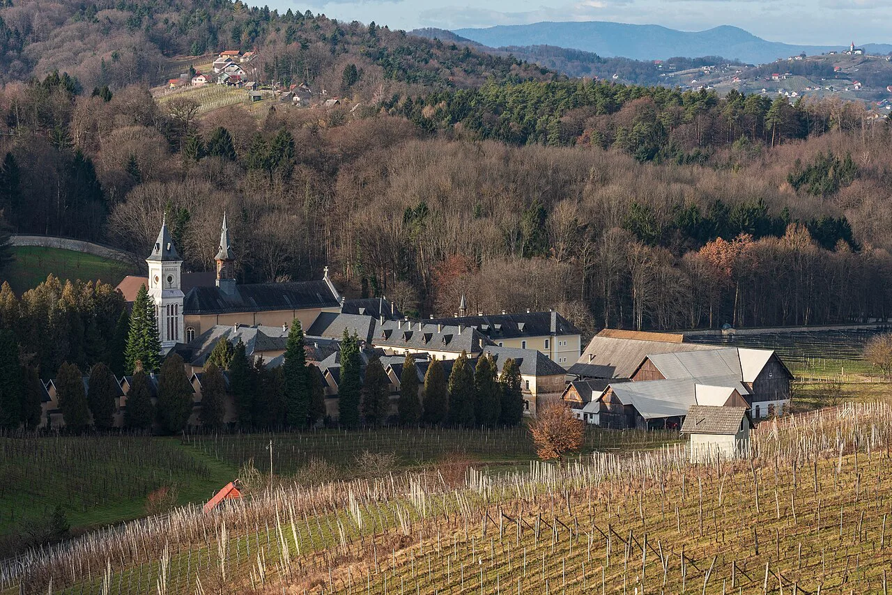 Pleterje Charterhouse among vineyards.