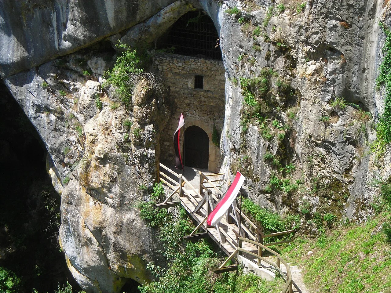 Steps into the cave below Predjama Castle.