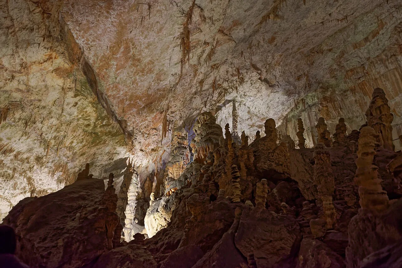 Stalagmites inside Postojna Cave.