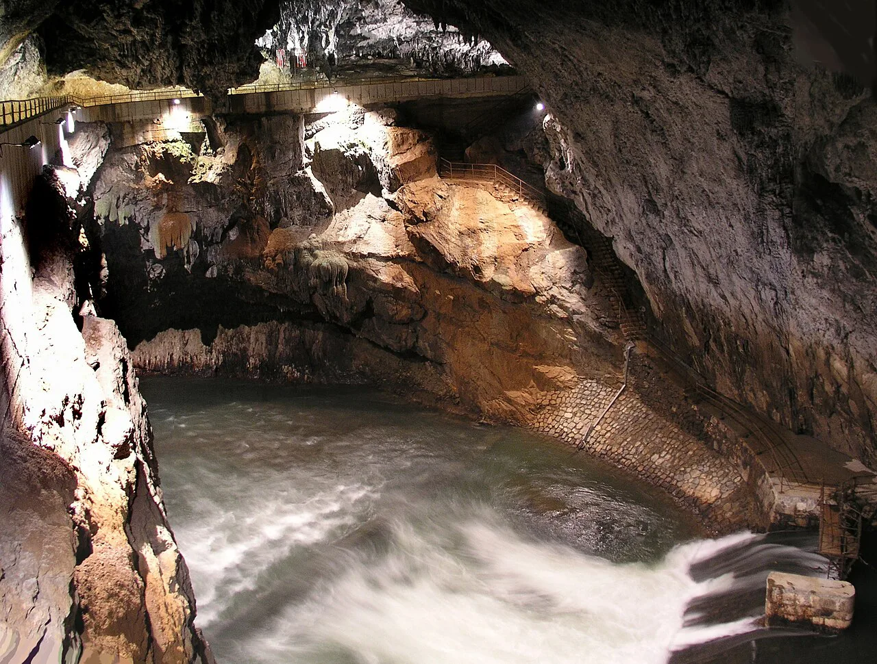 The underground Pivka river in Postojna Cave.