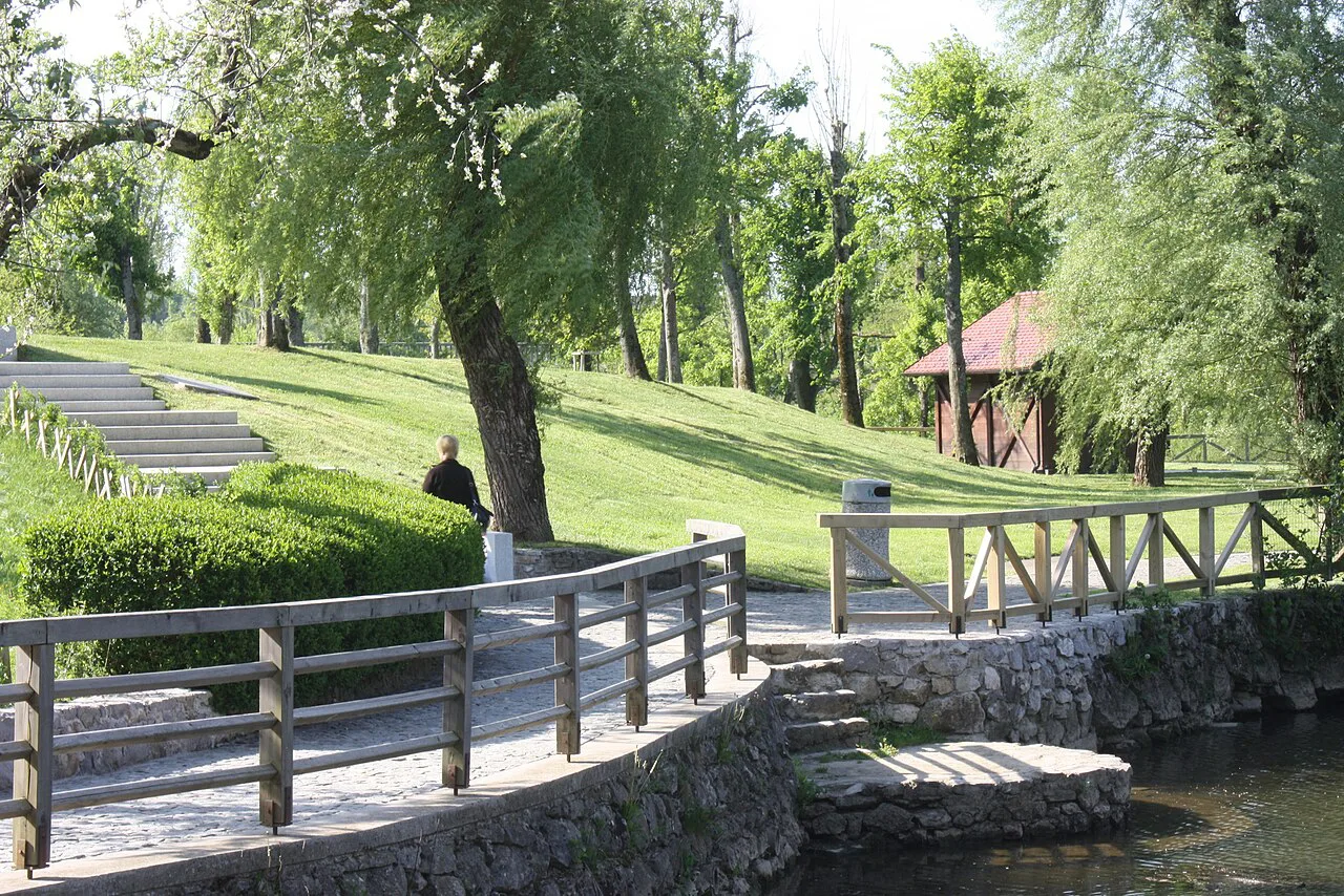 The park beside Postojna Cave.