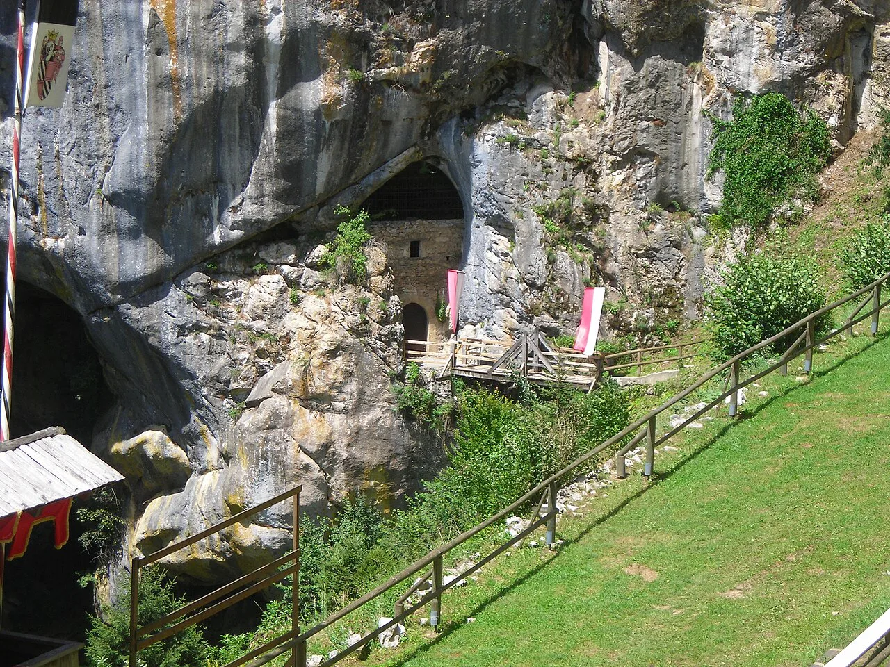 The approach path below Predjama Castle.