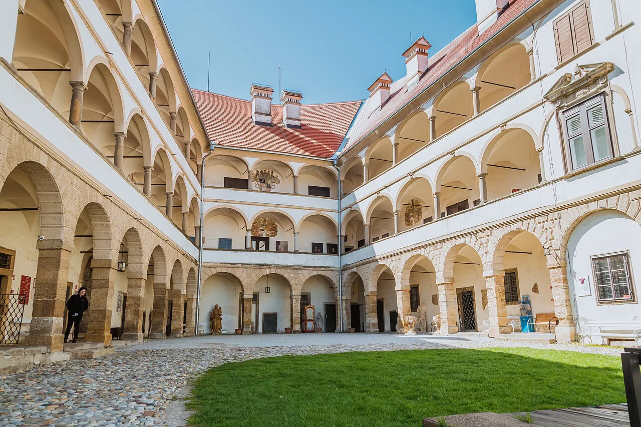 The arcaded courtyard of Ptuj Castle.