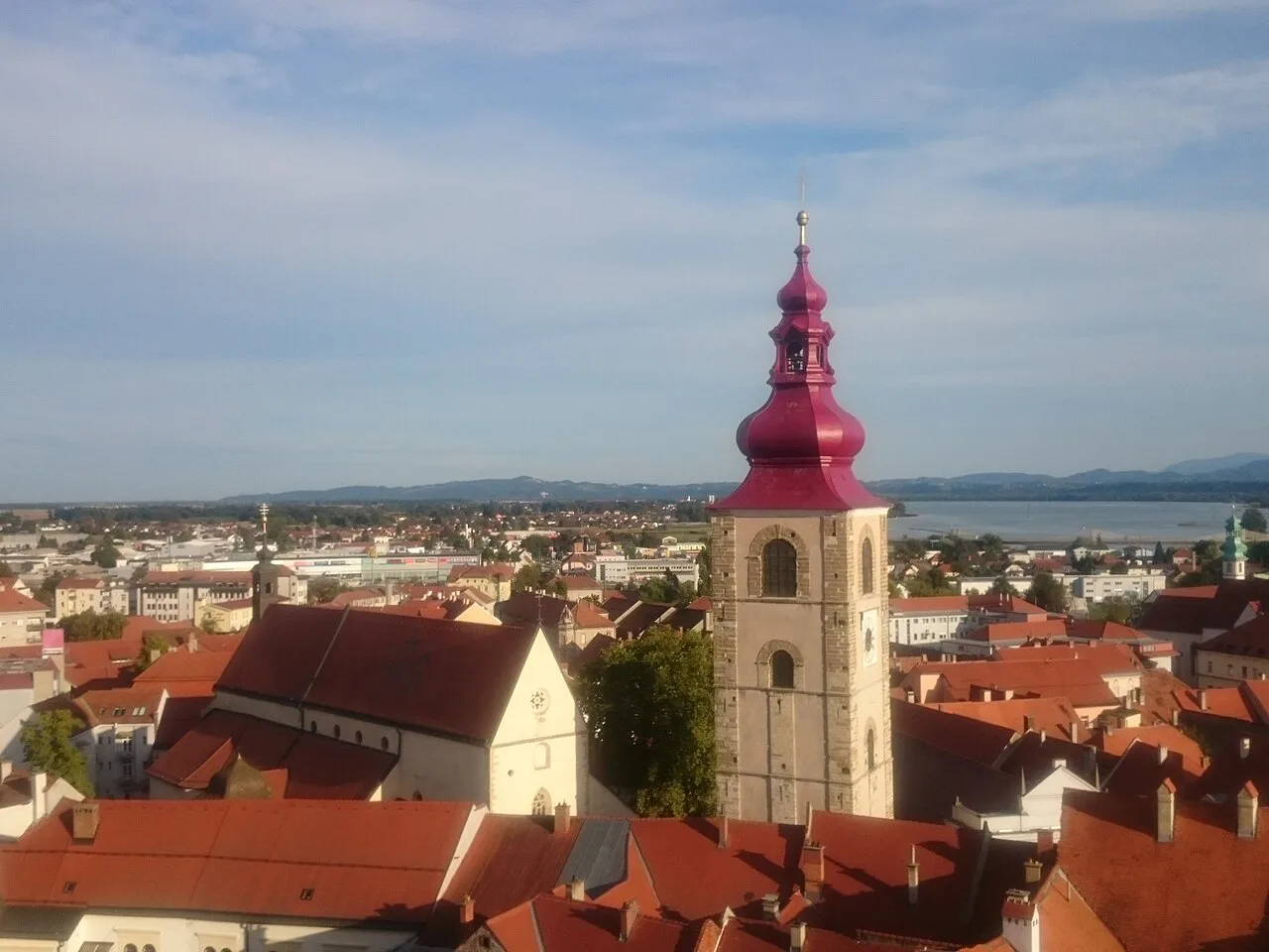 St George's parish church and the City Tower in Ptuj.