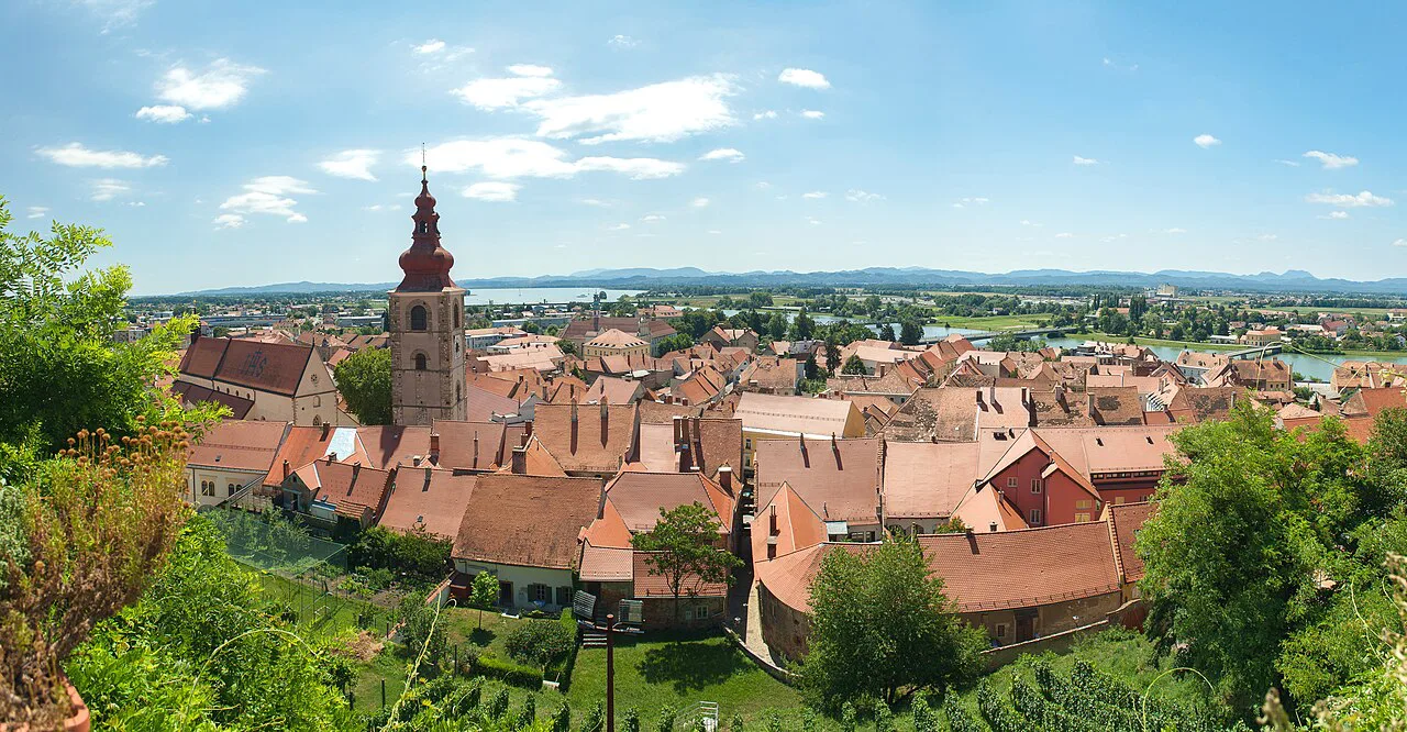 The rooftops of Ptuj below the castle hill.