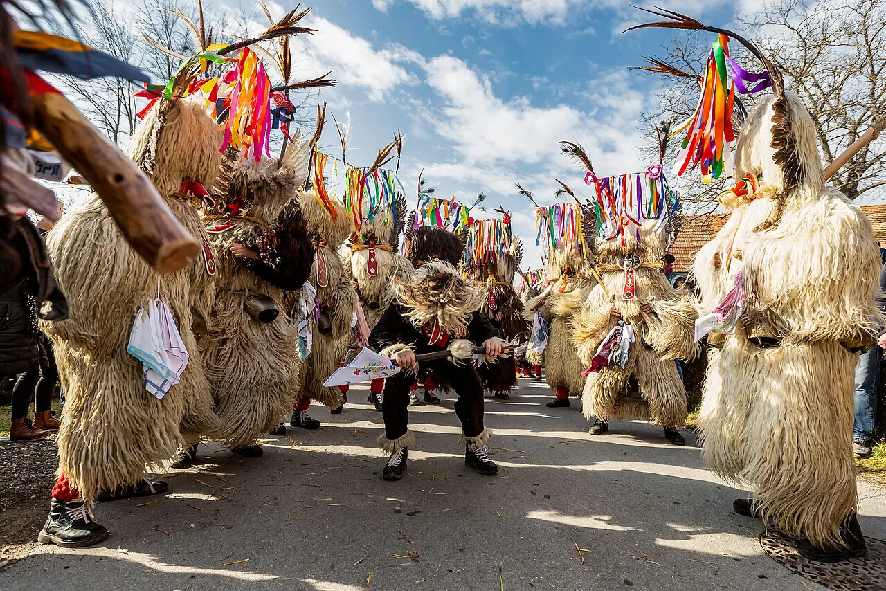 Kurenti at the Kurentovanje carnival in Ptuj.