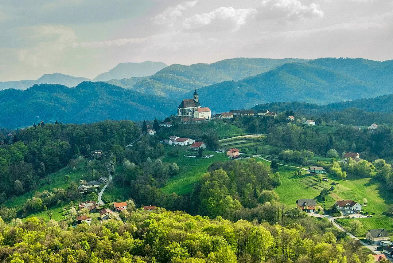 Ptujska Gora basilica among the Haloze hills.