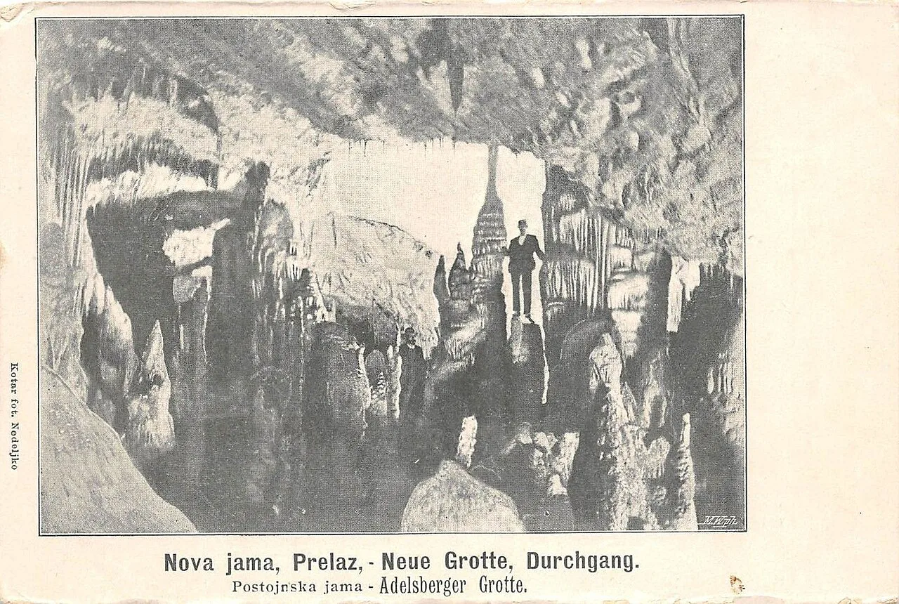 Postojna Cave on a postcard from the 1900s.