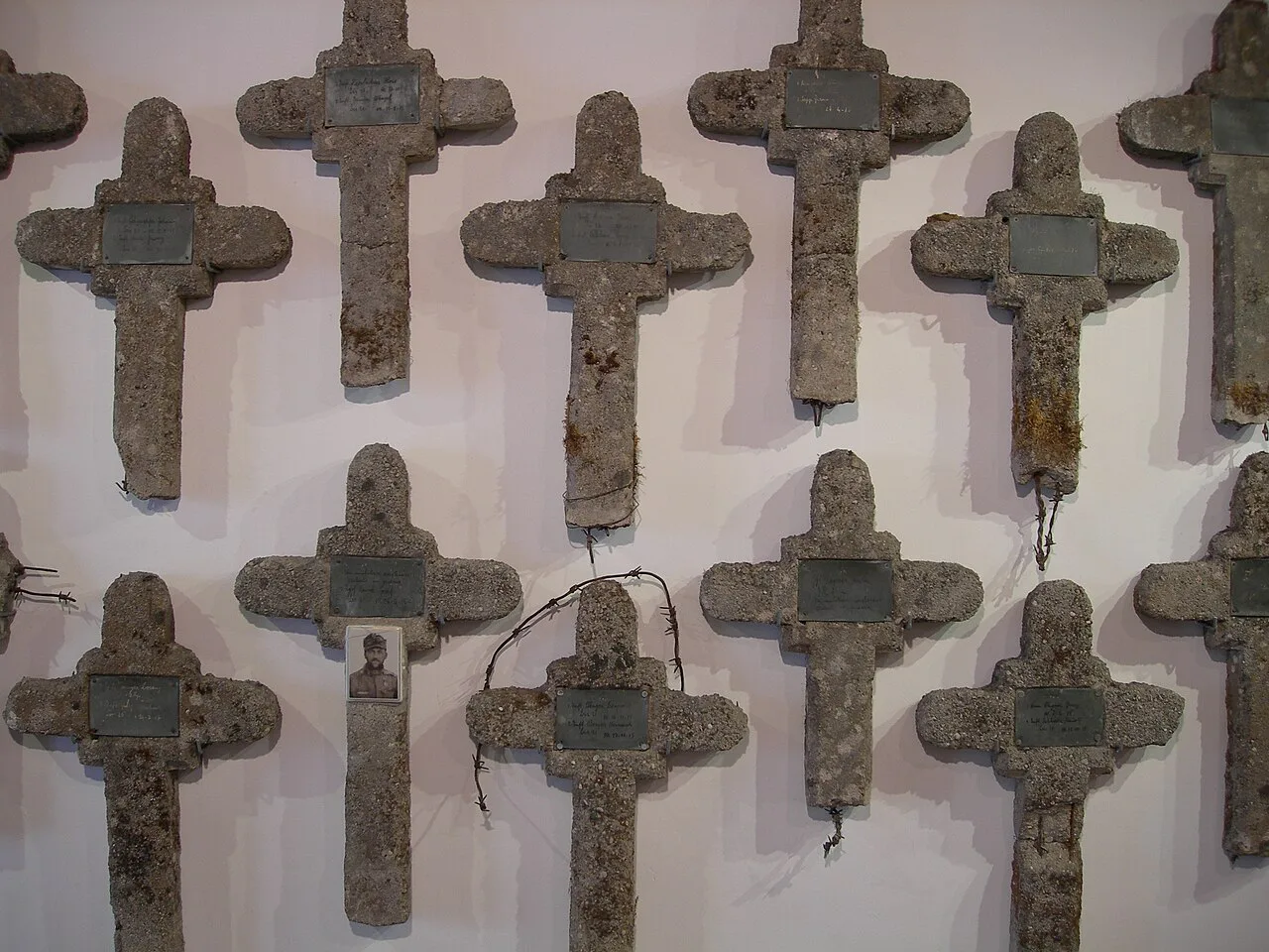 Grave crosses displayed in the Kobarid Museum.